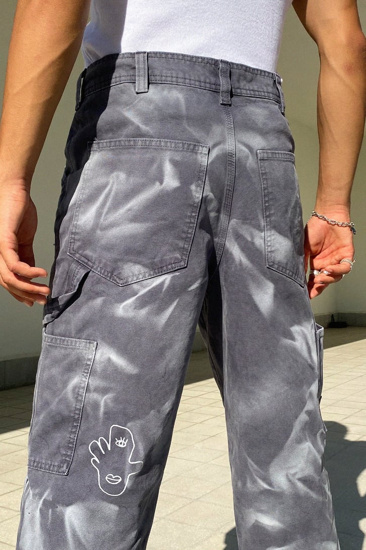 Minimal Element Basıkılı Füme Baggy Jean