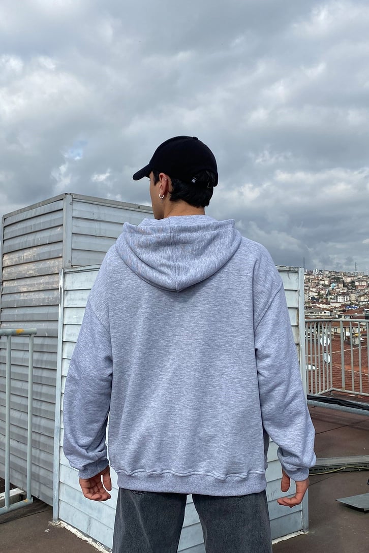 MINIMAL İŞLEMELİ OVERSIZE HOODIE