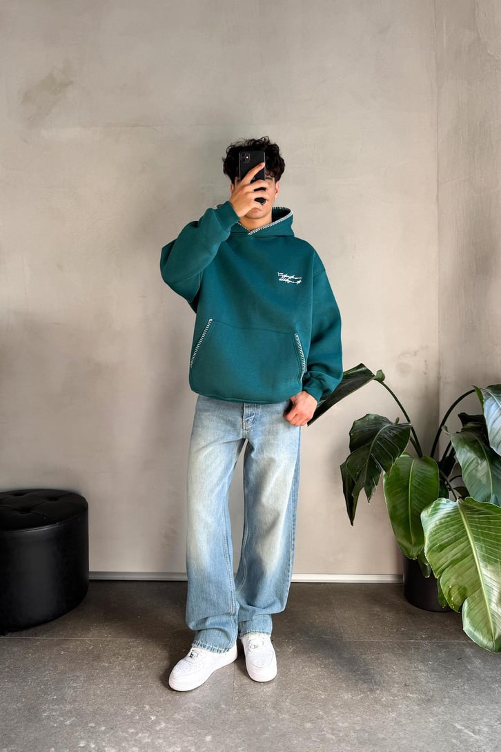 Minimal Nakışlı Oversize Hoodie