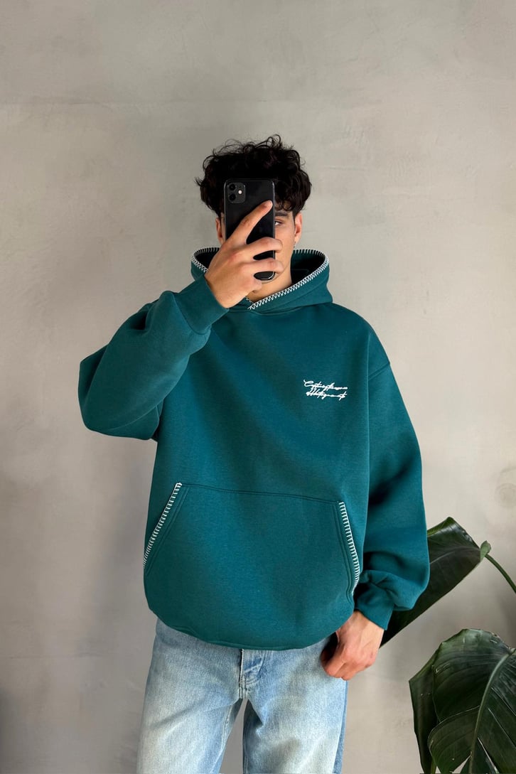 Minimal Nakışlı Oversize Hoodie