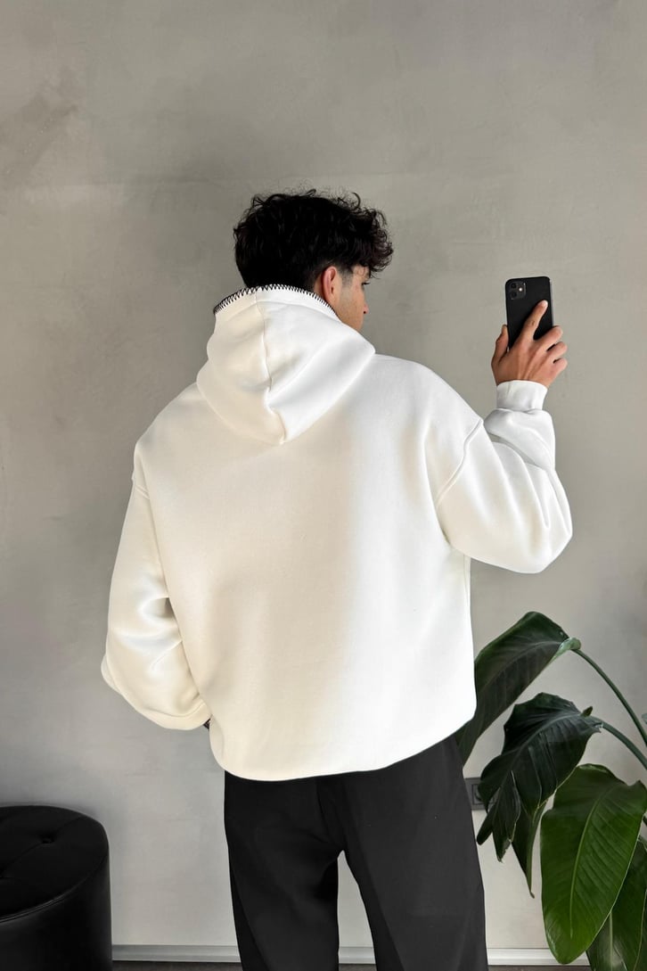 Minimal Nakışlı Oversize Hoodie