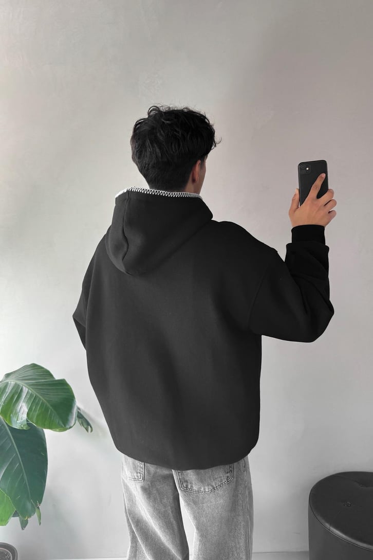 Minimal Nakışlı Oversize Hoodie