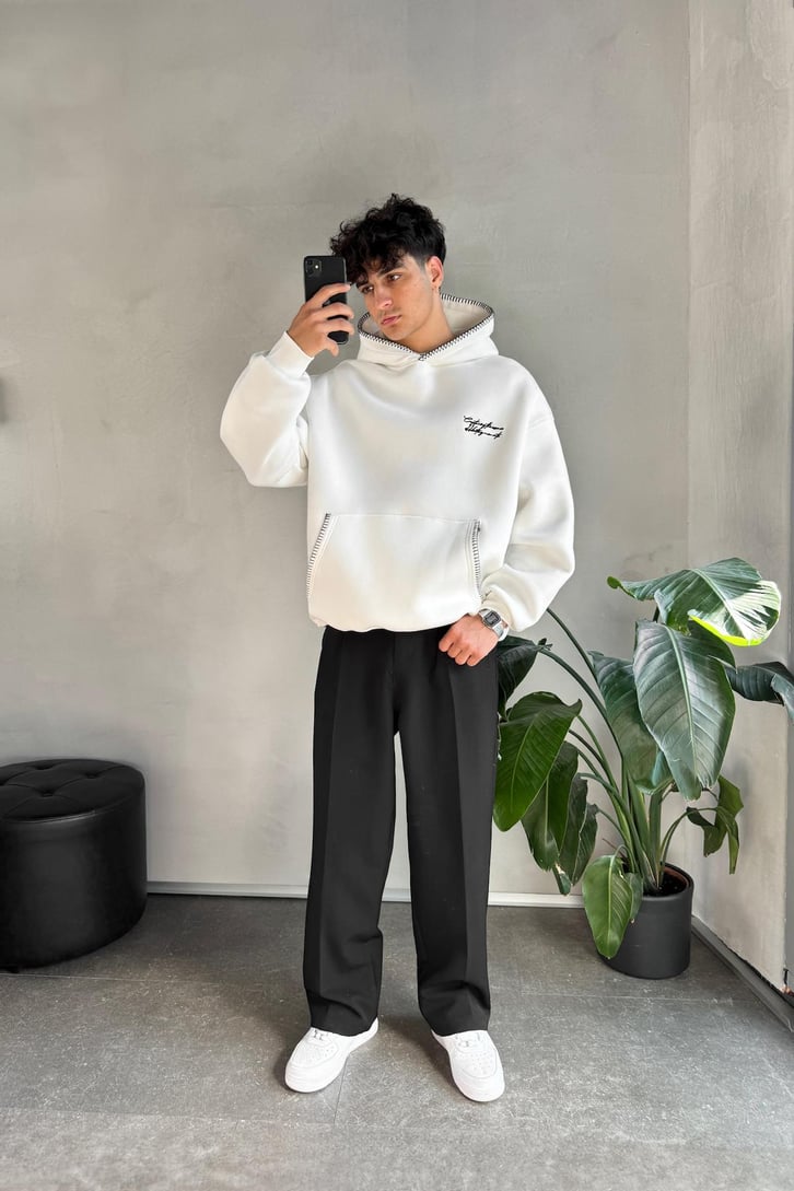 Minimal Nakışlı Oversize Hoodie