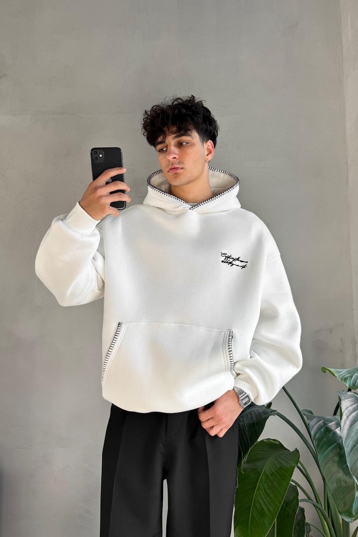 Minimal Nakışlı Oversize Hoodie