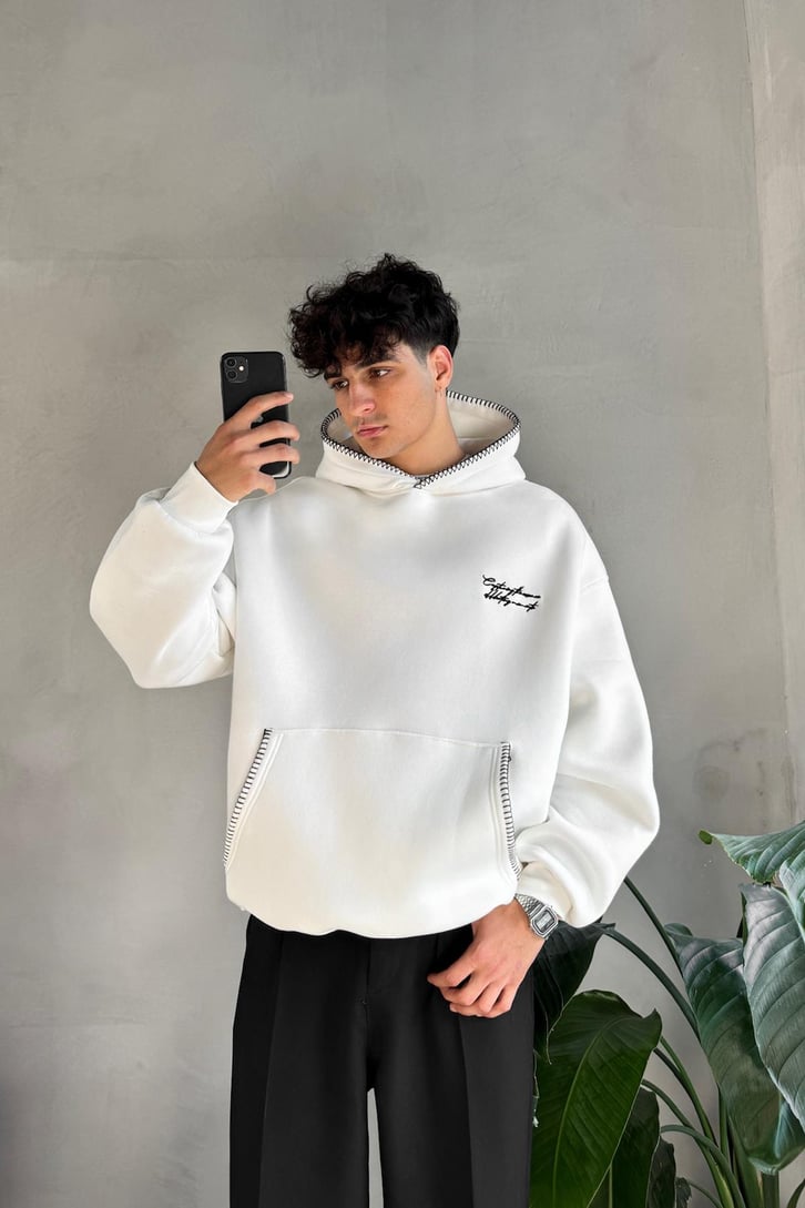 Minimal Nakışlı Oversize Hoodie