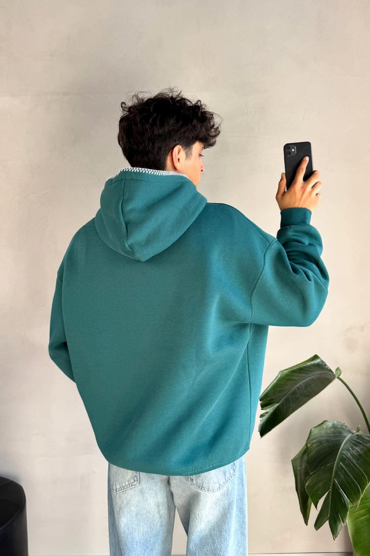 Minimal Nakışlı Oversize Hoodie