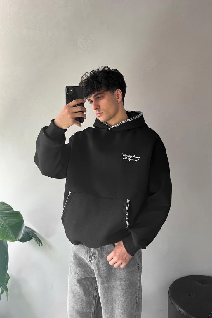 Minimal Nakışlı Oversize Hoodie