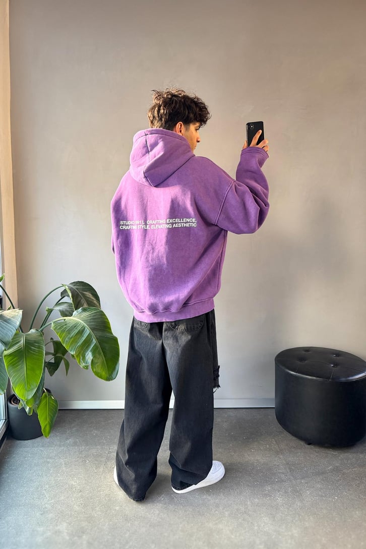 Minimal Nakışlı Sırt Detay Oversize Hoodie