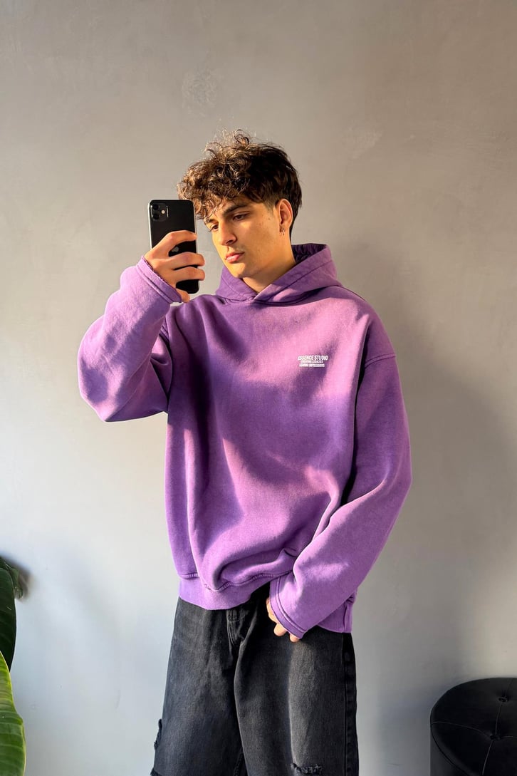 Minimal Nakışlı Sırt Detay Oversize Hoodie