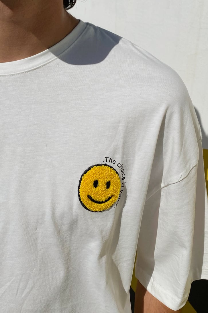 Minimal Smile Beyaz Oversize Tshirt