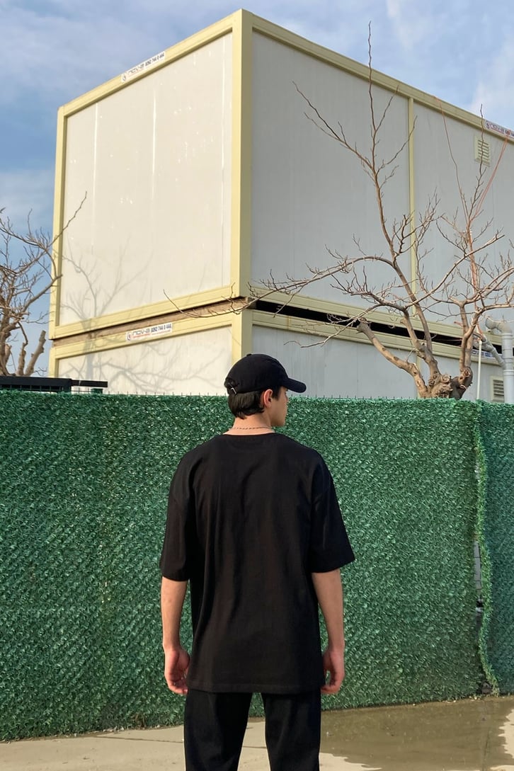 Minimal Smile Printed Oversize Black Tshirt