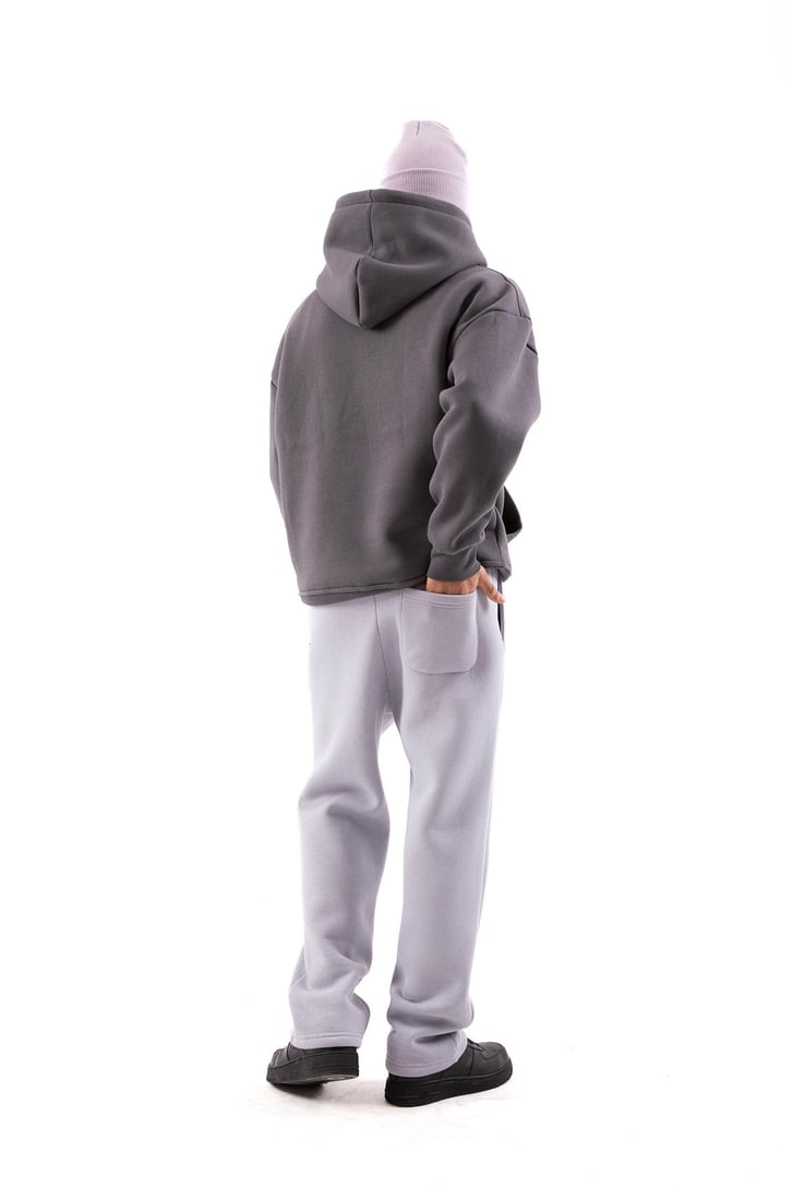 Minimal Text Baskılı Koyu Gri Oversize Sweatshirt