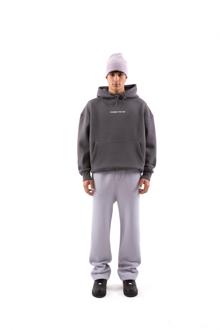 Minimal Text Baskılı Koyu Gri Oversize Sweatshirt