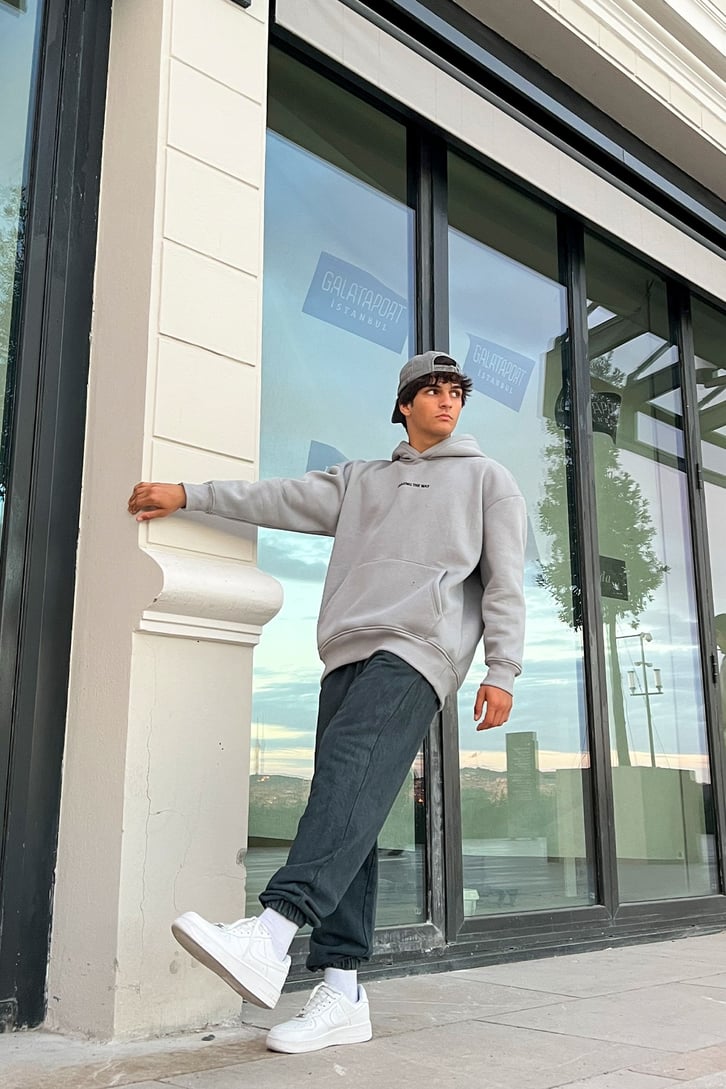 Minimal Text Baskılı Oversize Sweatshirt