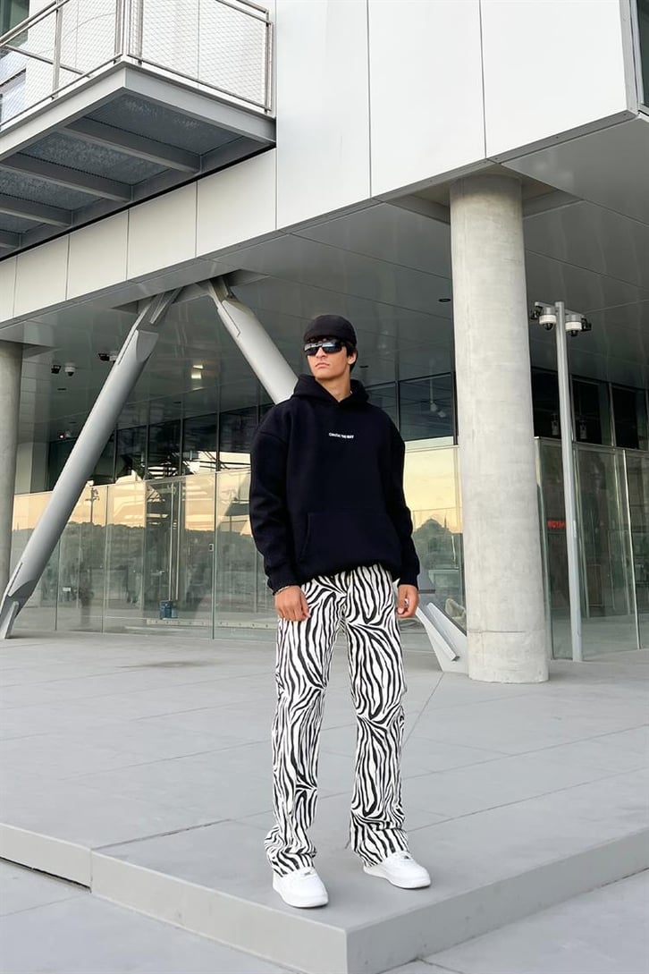Minimal Text Baskılı Siyah Oversize Hoodie