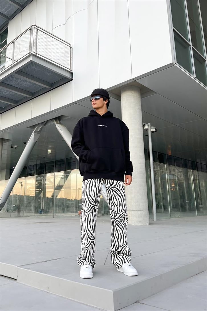 Minimal Text Baskılı Siyah Oversize Hoodie