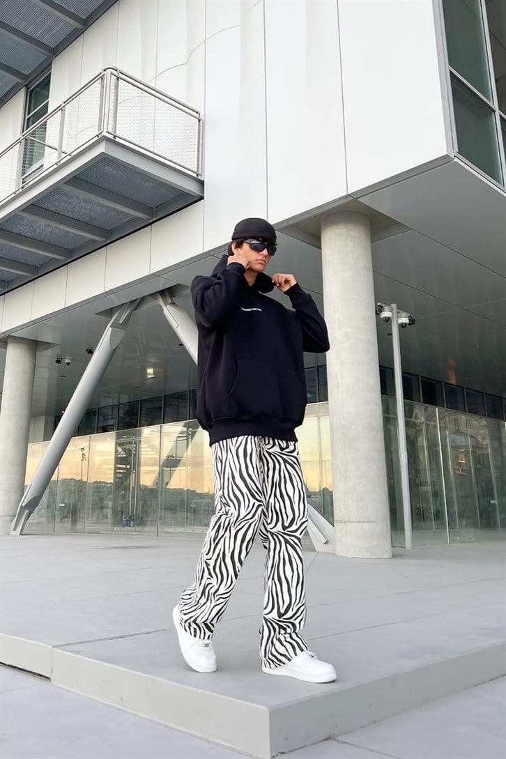 Minimal Text Baskılı Siyah Oversize Hoodie