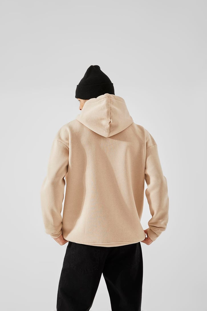 Minimal Text Baskılı Taş Rengi Oversize Sweatshirt