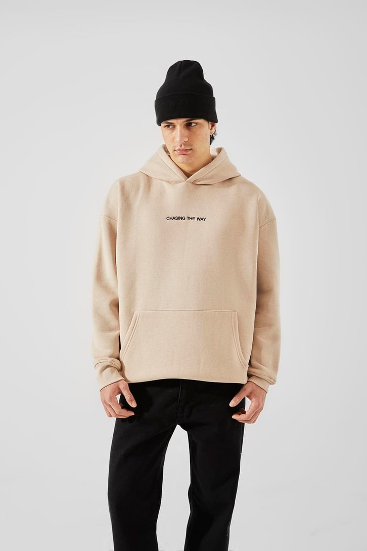 Minimal Text Baskılı Taş Rengi Oversize Sweatshirt