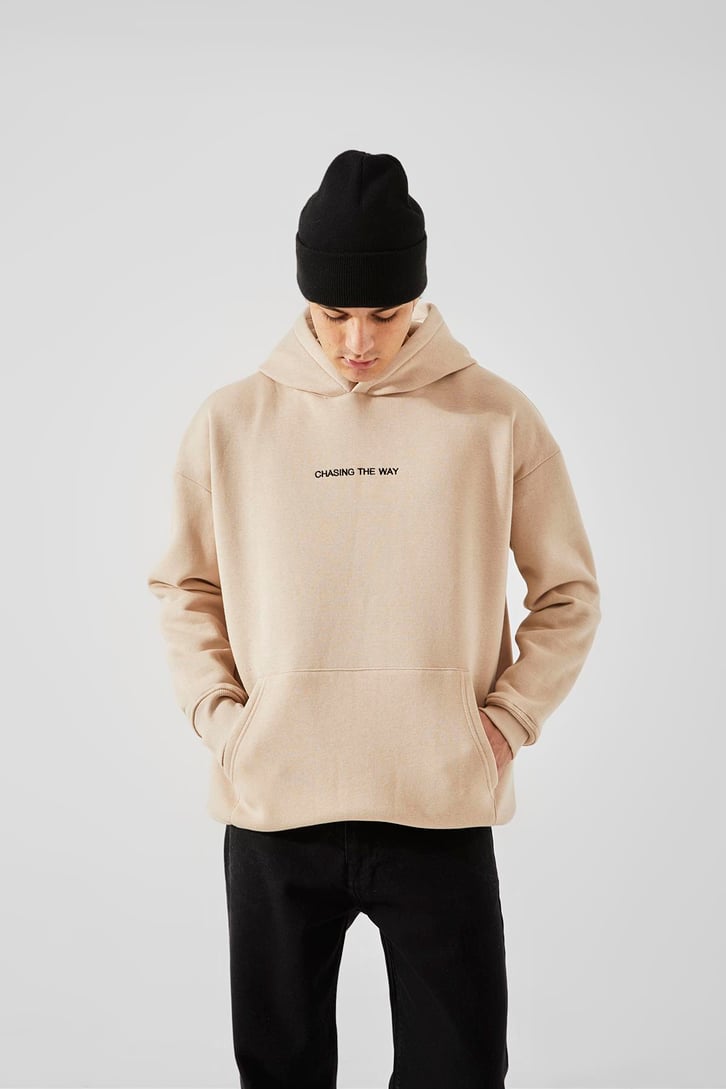 Minimal Text Baskılı Taş Rengi Oversize Sweatshirt