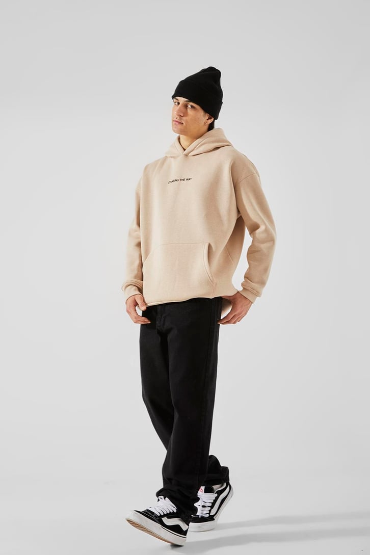 Minimal Text Baskılı Taş Rengi Oversize Sweatshirt