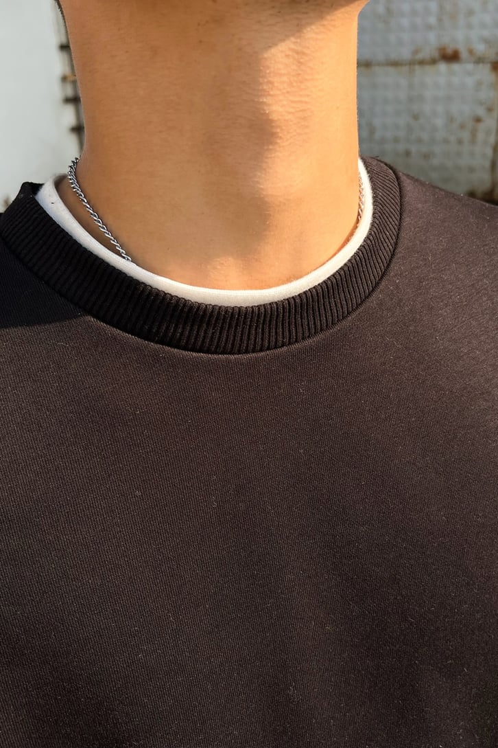 Minimal Text Nakışlı Siyah Oversize Sweatshirt