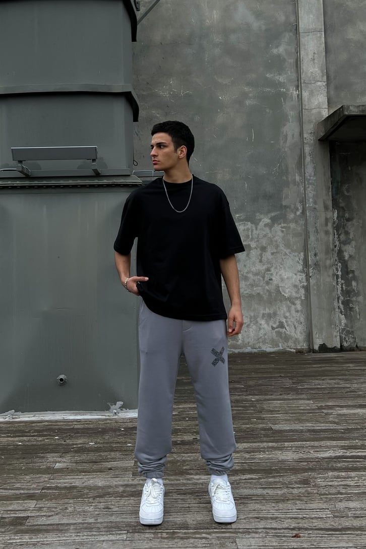 Minimal X Baskılı Jogger Fit Eşofman