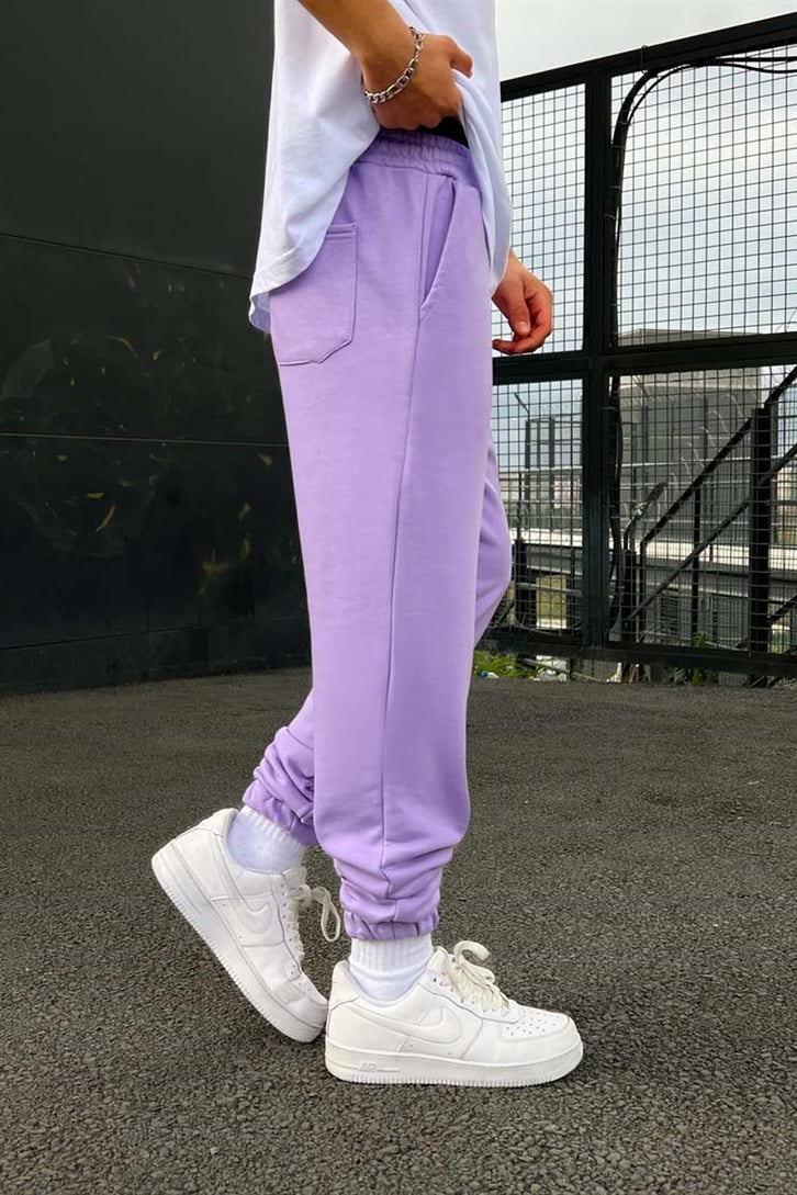 Minimal X Baskılı Lila Jogger Fit Eşofman