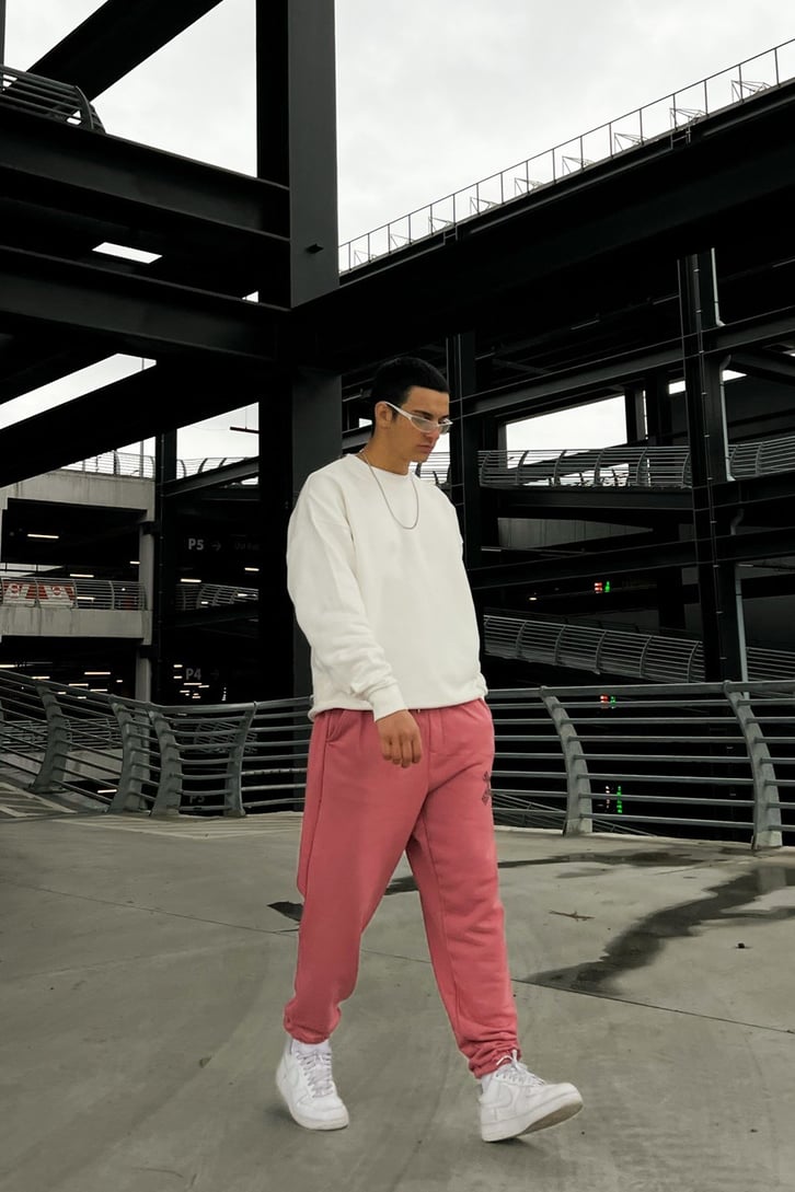Minimal X Baskılı Pembe Jogger Fit Eşofman Altı