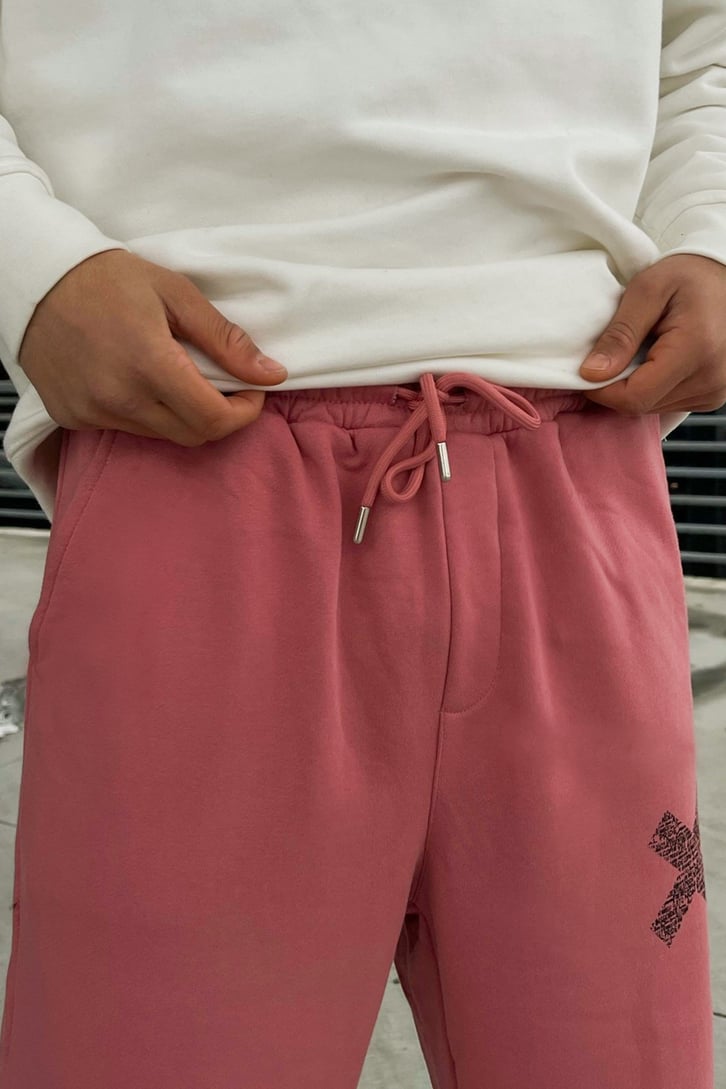 Minimal X Baskılı Pembe Jogger Fit Eşofman Altı