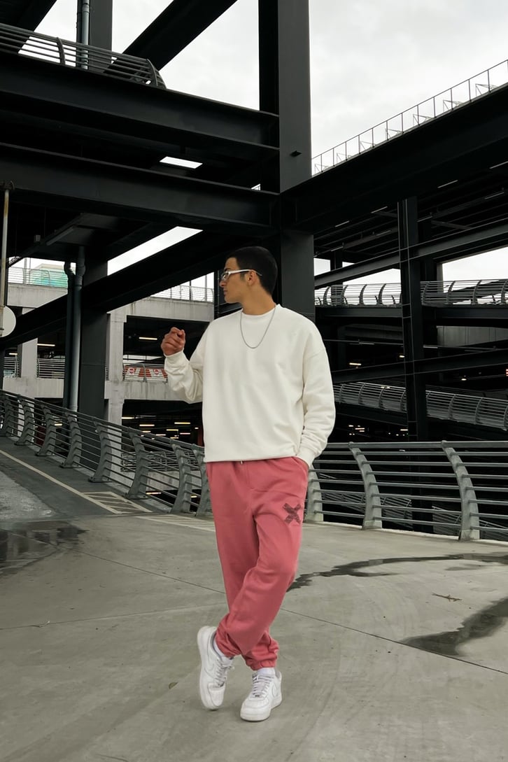 Minimal X Baskılı Pembe Jogger Fit Eşofman Altı