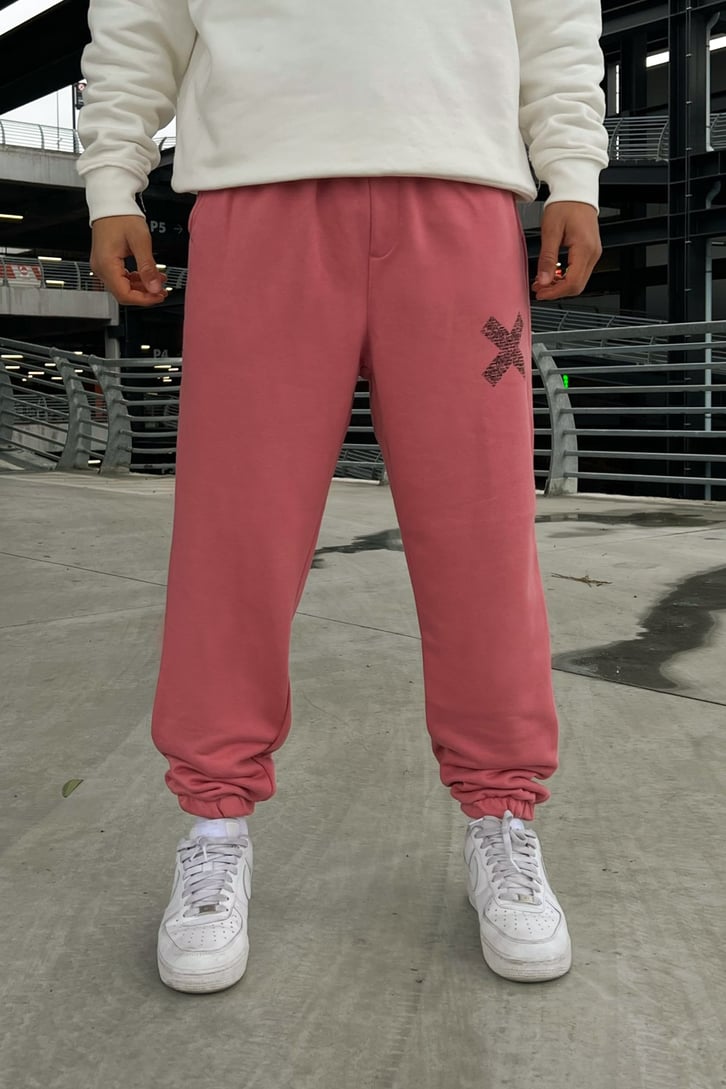Minimal X Baskılı Pembe Jogger Fit Eşofman Altı