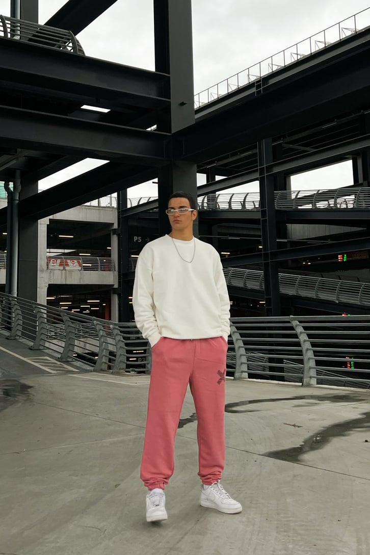 Minimal X Baskılı Pembe Jogger Fit Eşofman Altı