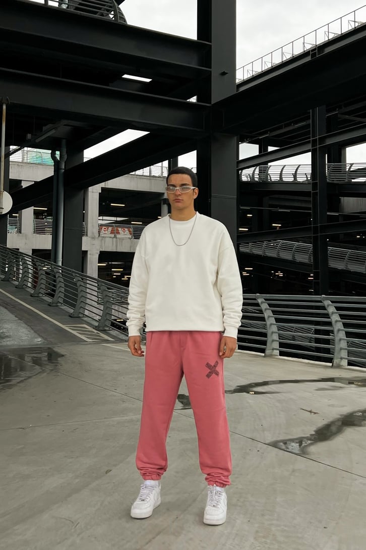 Minimal X Baskılı Pembe Jogger Fit Eşofman Altı