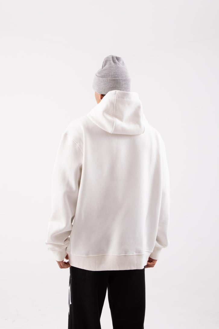 Minitext Baskılı Beyaz Oversize Hoodie