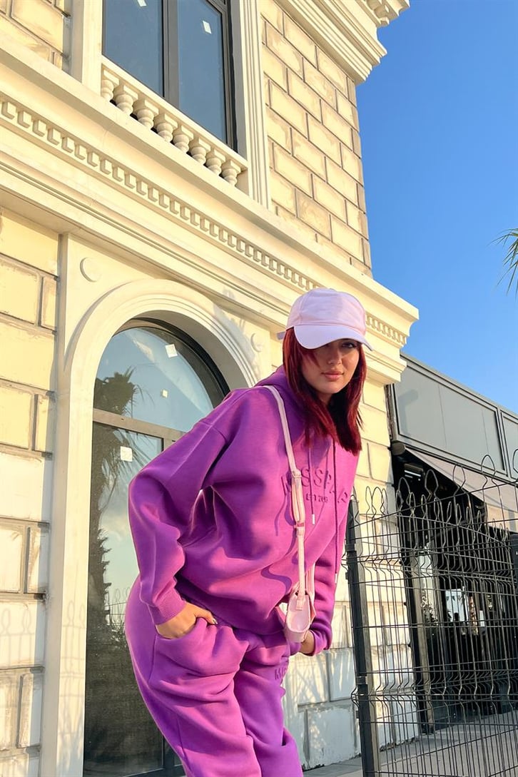 Misspap Kabartma Baskılı Fuşya Sweatshirt