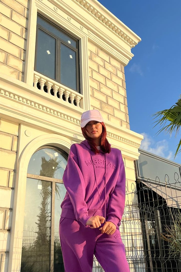 Misspap Kabartma Baskılı Fuşya Sweatshirt