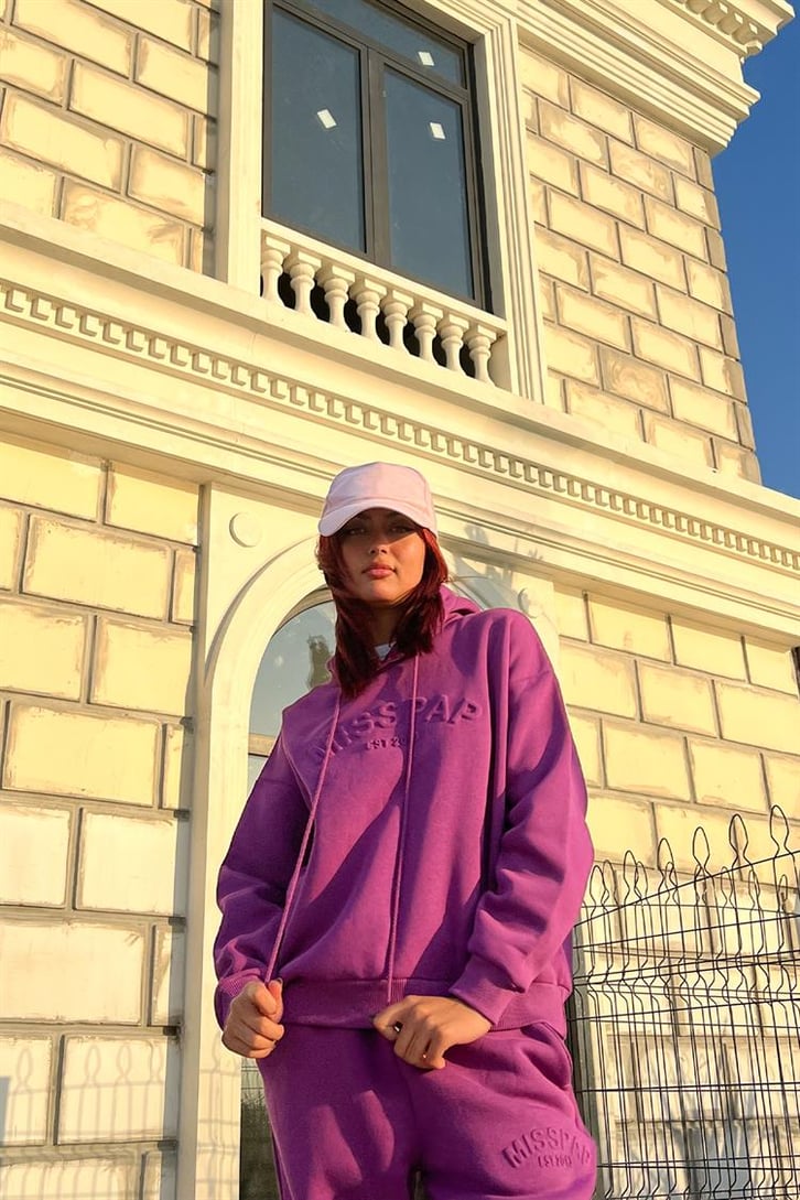 Misspap Kabartma Baskılı Fuşya Sweatshirt