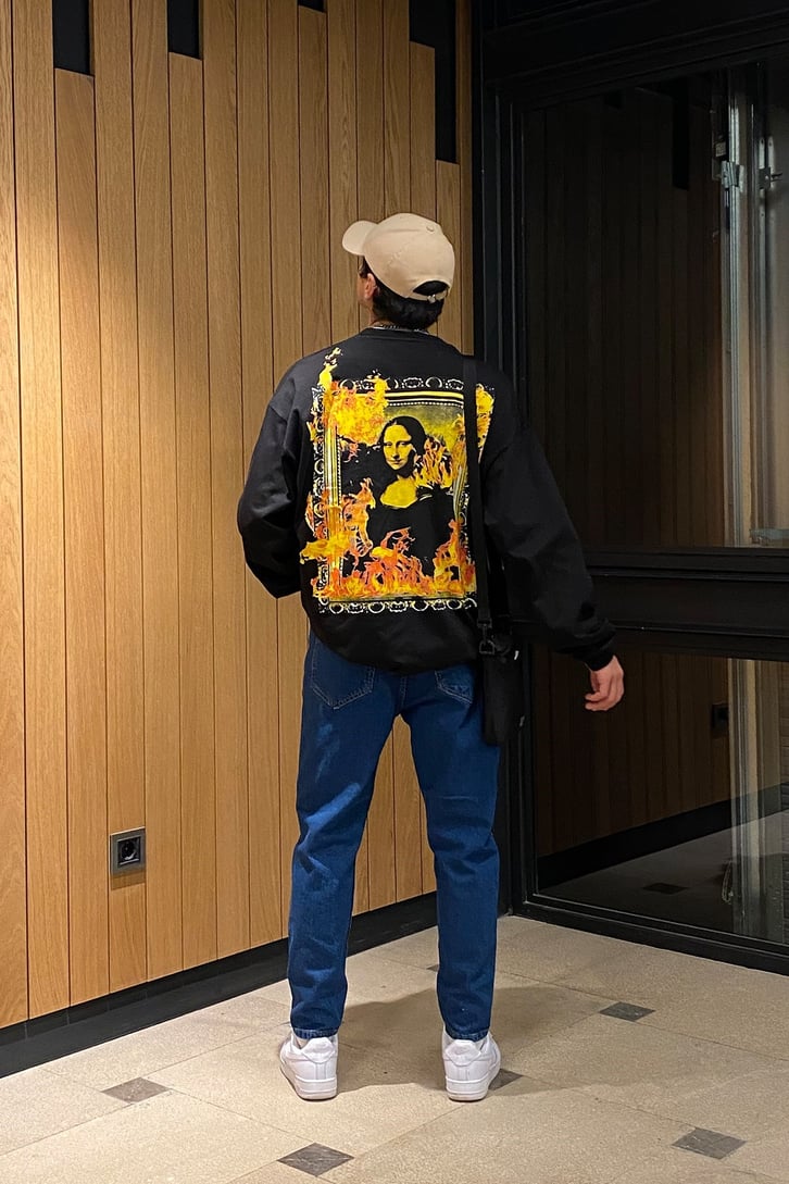 Monalisa Back Printed Oversize Siyah Sweatshirt
