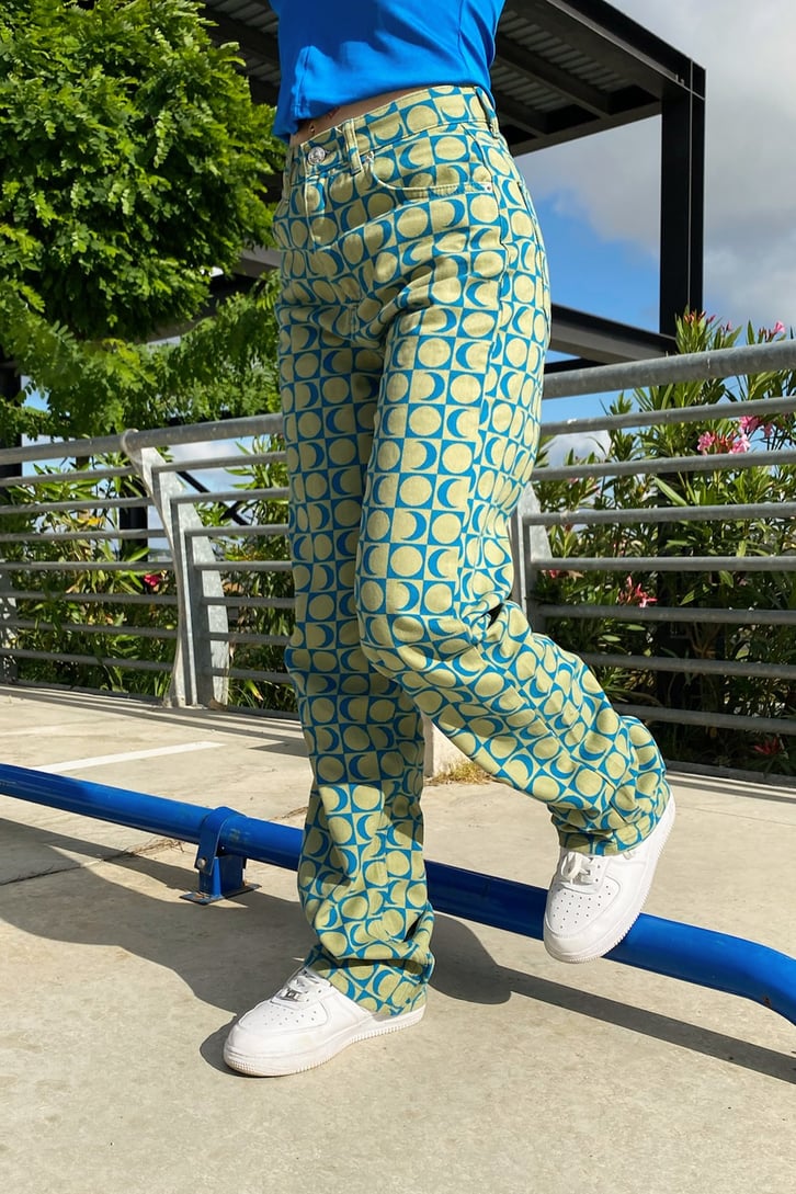 Moon Desenli Yeşil Baggy Jean