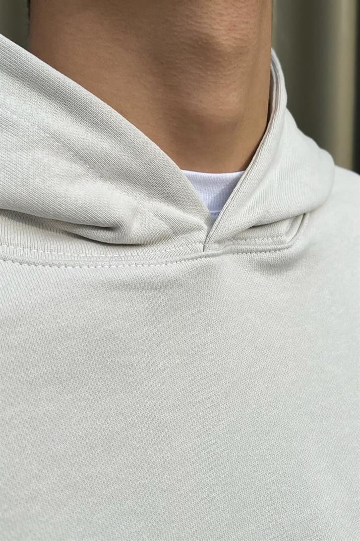 Moon Sırt Baskılı Buz Gri Oversize Hoodie