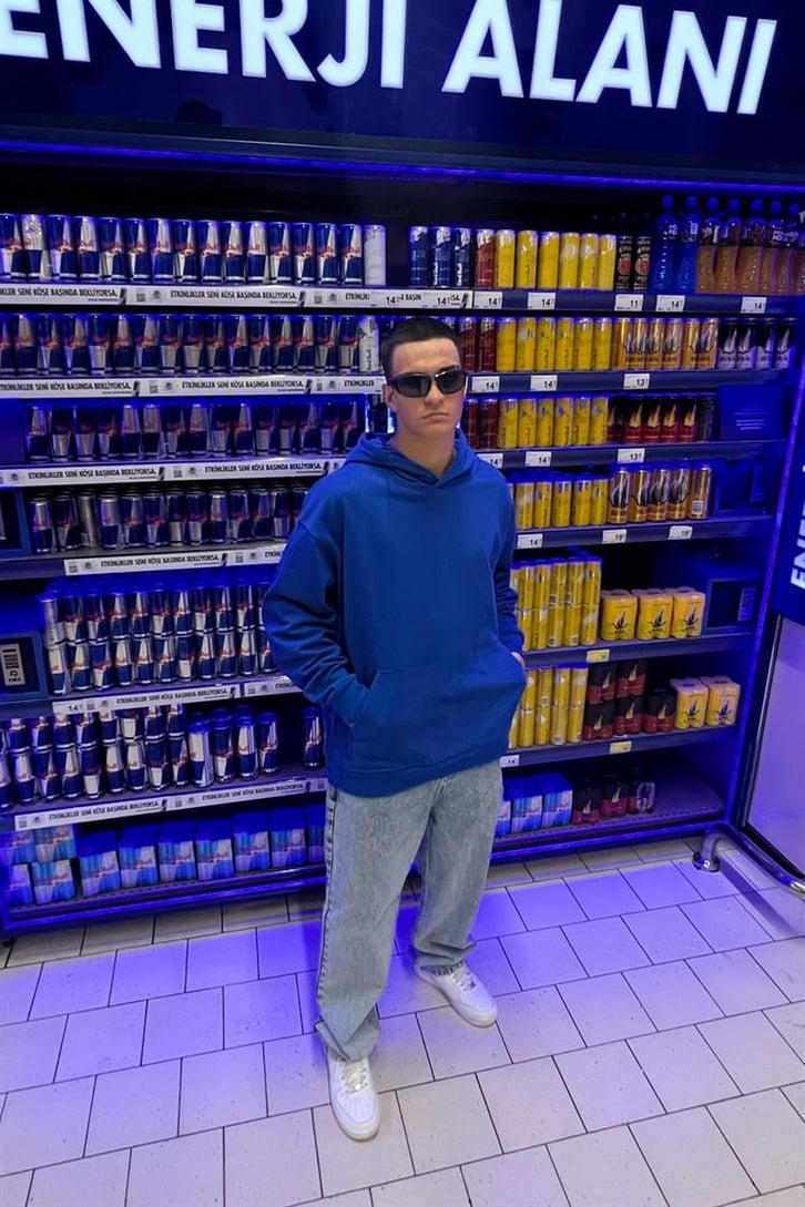 Moon Sırt Baskılı Saks Mavisi İçi Pamuklu Oversize Hoodie