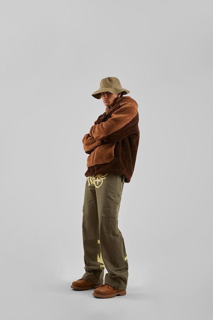 More Money Nakışlı Kahverengi Teddy Zip Hoodie