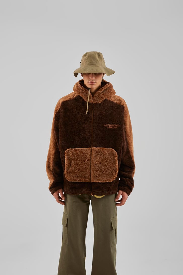 More Money Nakışlı Kahverengi Teddy Zip Hoodie
