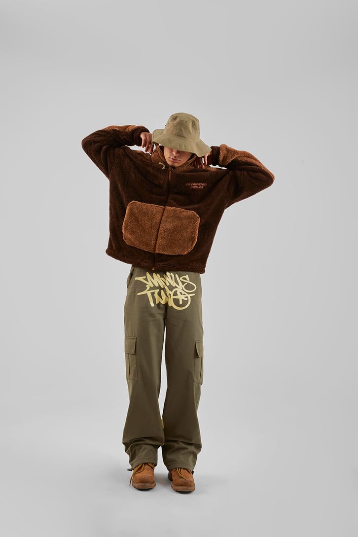More Money Nakışlı Kahverengi Teddy Zip Hoodie