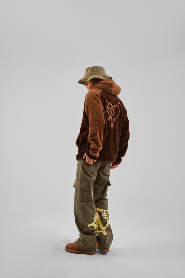 More Money Nakışlı Kahverengi Teddy Zip Hoodie