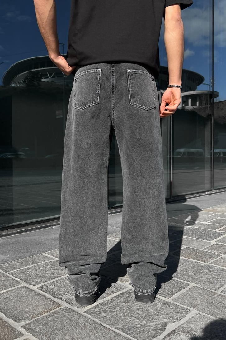 Moremoney Nakışlı Acid Wash Baggy Jean