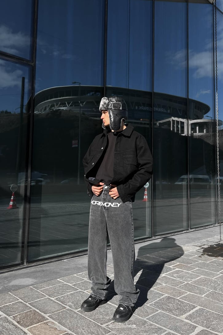 Moremoney Nakışlı Acid Wash Baggy Jean