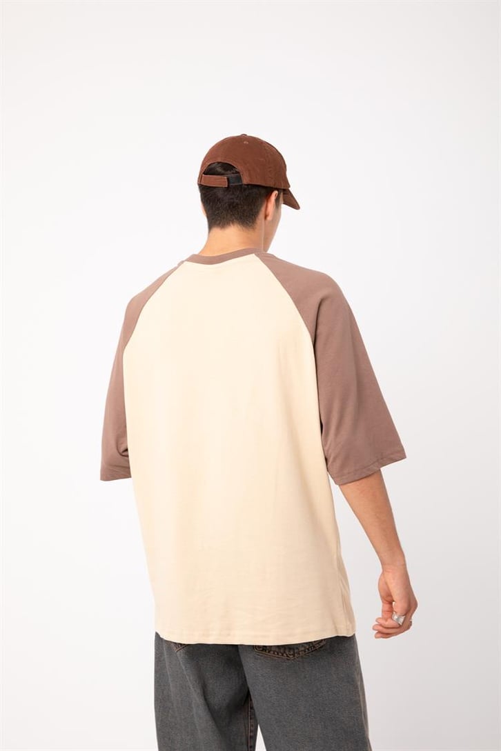 Motosport 46 Baskılı Bej Oversize Tişört