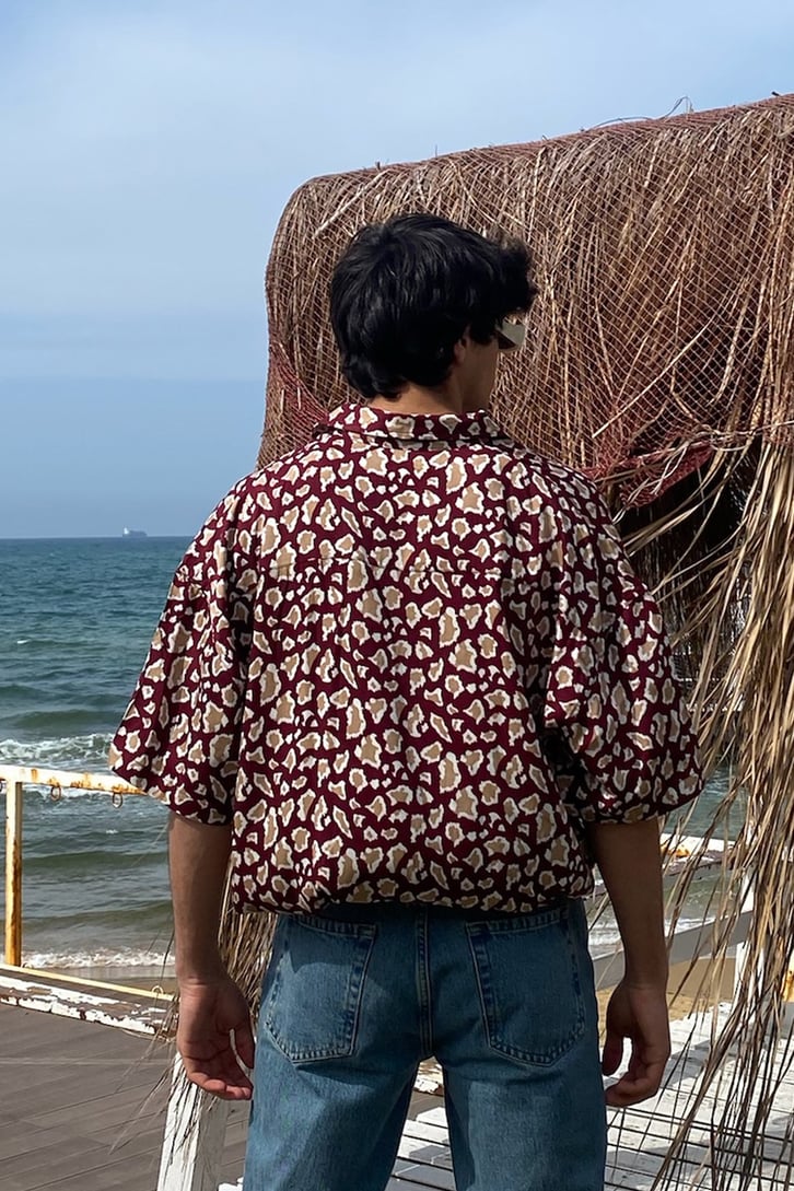 Mottled Retro Kısa Kollu Gömlek
